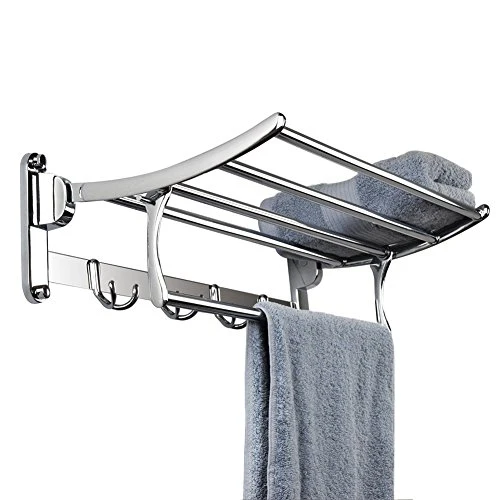 Candora Portasciugamani da bagno parete acciaio inox spazzolato, con barre, stile hotel, dimensioni: 50 x 25 x 10 cm