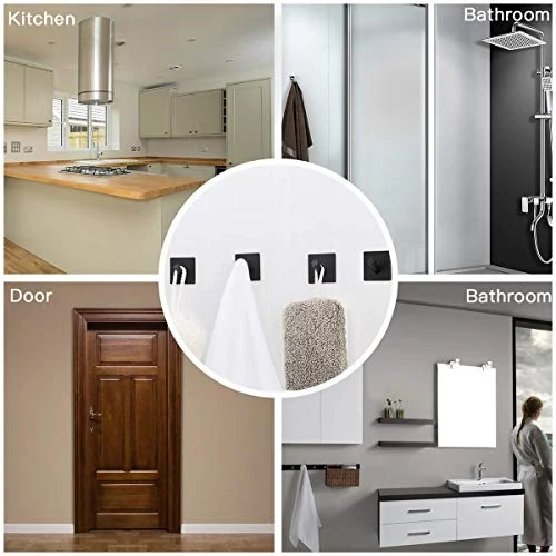 Ganci Adesivi Acciaio Inox 304 Ganci Appendiabiti Gancio Portasciugamani Autoadesivo Bagno Cucina Nero (2 Pezzi, Piazza) C...