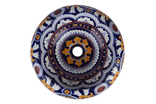 Cerames Imelda - Lavabi da appoggio rotondi messicani | Lavabo Talavera ceramica 40 cm dal Messico | Motivi decorativi col...