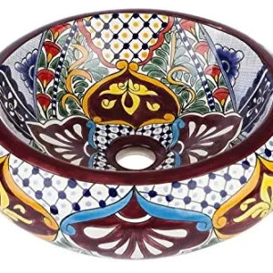 Cerames Leonor - Lavabi da appoggio rotondi messicani | Lavabo Talavera ceramica 40 cm dal Messico | Motivi decorativi col...