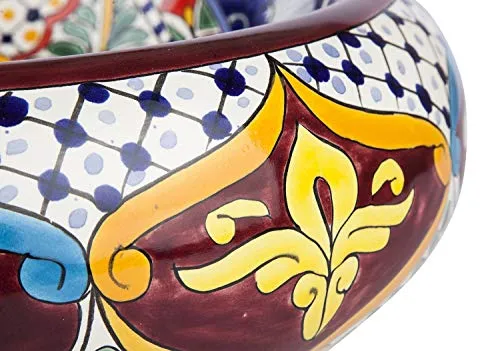 Cerames Leonor - Lavabi da appoggio rotondi messicani | Lavabo Talavera ceramica 40 cm dal Messico | Motivi decorativi col...