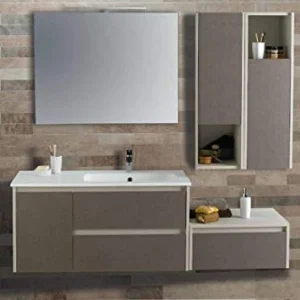 Set Mobile Base Lavabo SX Specchio LED Arredo Bagno Moderno California CERAMICHEMIRANDA-Bronzo Ceramiche Miranda