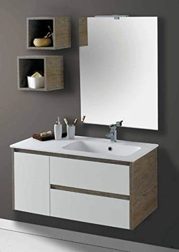 Set Mobile Lavabo Sx Specchio LED Arredo Bagno Moderno Alabama105 CERAMICHEMIRANDA-Bianco Antico Ceramiche Miranda