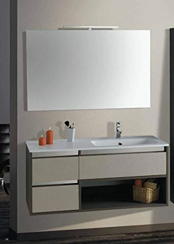 Set Mobile Lavabo Dx Specchio LED Arredo Bagno Moderno Texas120 CERAMICHEMIRANDA-Bianco Antico Ceramiche Miranda