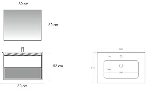 Set Mobile Lavabo Specchio LED Arredo Bagno Moderno Minnesota80 CERAMICHEMIRANDA-Nuvola Ceramiche Miranda