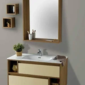 Set Mobile Lavabo Specchio LED Arredo Bagno Moderno New Orleans100 CERAMICHEMIRANDA-Rovere Asiago Ceramiche Miranda