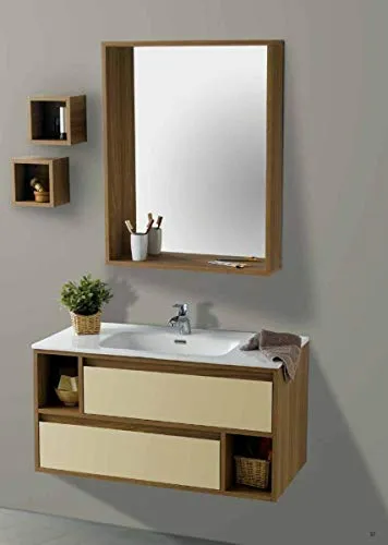 Set Mobile Lavabo Specchio LED Arredo Bagno Moderno New Orleans100 CERAMICHEMIRANDA-Rovere Asiago Ceramiche Miranda