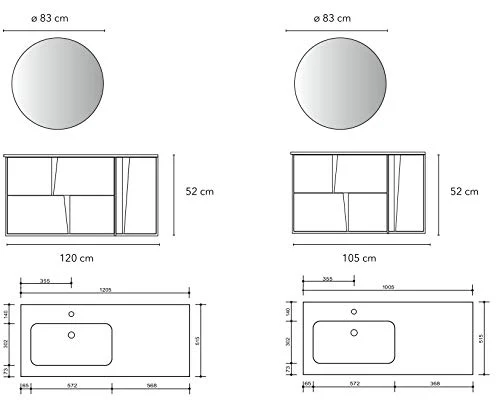Set Mobile Lavabo Specchio LED Arredo Bagno Moderno Philadelphia105 CERAMICHEMIRANDA-Bianco Palis. Ceramiche Miranda