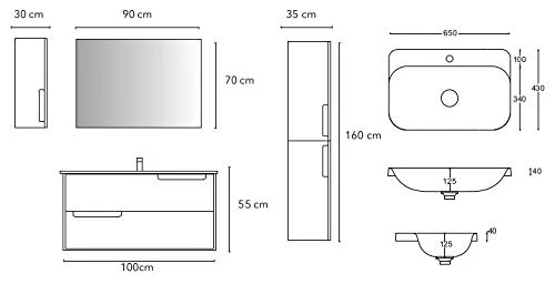 Set Mobile Lavabo Specchio LED Arredo Bagno Moderno Boston100 CERAMICHEMIRANDA-Larice Ceramiche Miranda