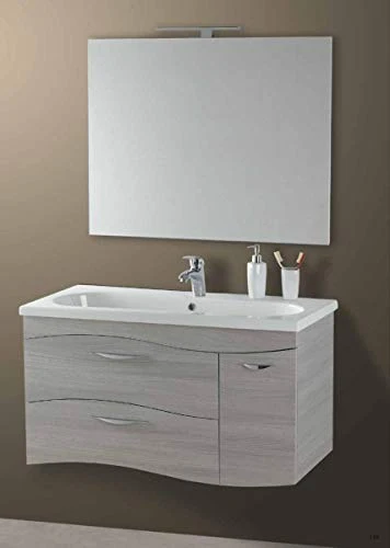 Set Mobile Onda Lavabo Specchio LED Arredo Bagno Moderno Istanbul100 CERAMICHEMIRANDA-Bianco Antico Ceramiche Miranda