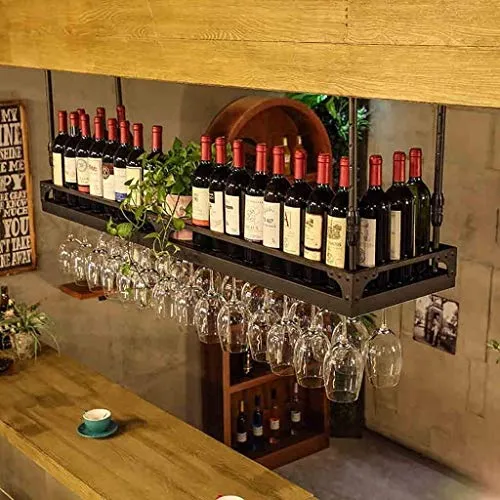 COLiJOL Portabottiglie per Vino Soffitto Portabottiglie Ferro Stile Semplice Portabicchieri da Vino Appeso Soffitto Decora...