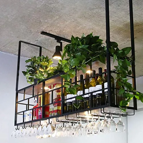 COLiJOL Portabottiglie da Vino 2 Livelli Portabottiglie da Vino Sospeso Testa Giù con Luce e Portabicchieri Ripiani Galleg...