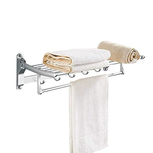 Mensola doccia, portasciugamani pieghevole da bagno portasciugamani doppio parete con ganci portasciugamani alluminio da 6...