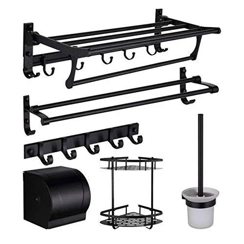 Mensola doccia, portasciugamani, portasciugamani pieghevole nero europeo set da bagno portasciugamani da bagno alluminio a...