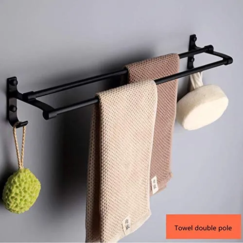 Mensola doccia, portasciugamani, portasciugamani pieghevole nero europeo set da bagno portasciugamani da bagno alluminio a...