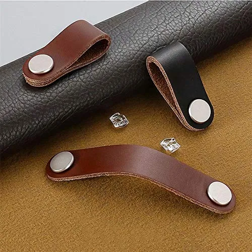 Creatwls Set di 6 maniglie pelle sintetica per mobili e armadi, per camera da letto, armadietto, pelle, per cucina, armadi...