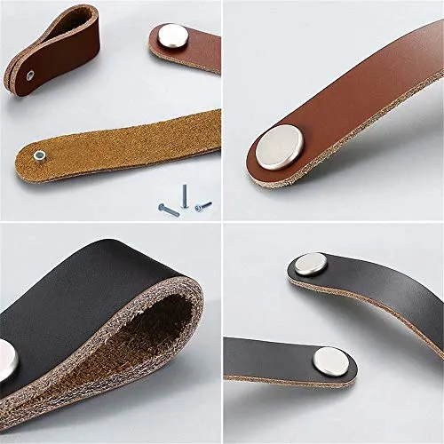 Creatwls Set di 6 maniglie pelle sintetica per mobili e armadi, per camera da letto, armadietto, pelle, per cucina, armadi...
