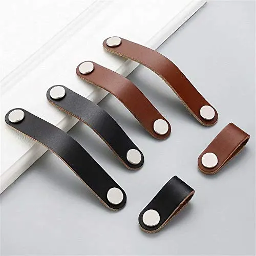 Creatwls Set di 6 maniglie pelle sintetica per mobili e armadi, per camera da letto, armadietto, pelle, per cucina, armadi...