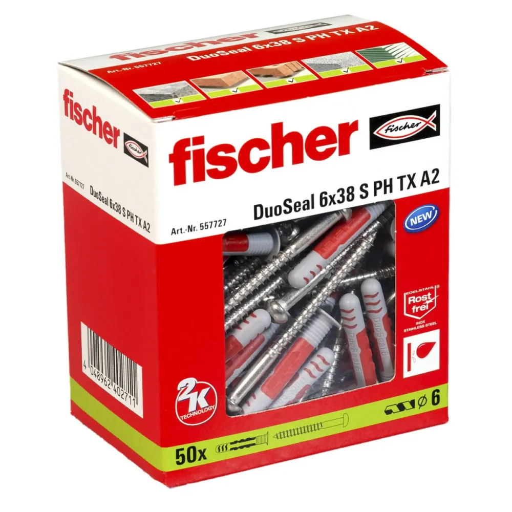 Dadi e viti Fischer DuoSeal 557727 S A2 Impermeabili Ø 6 x 38 mm (50 Unità)