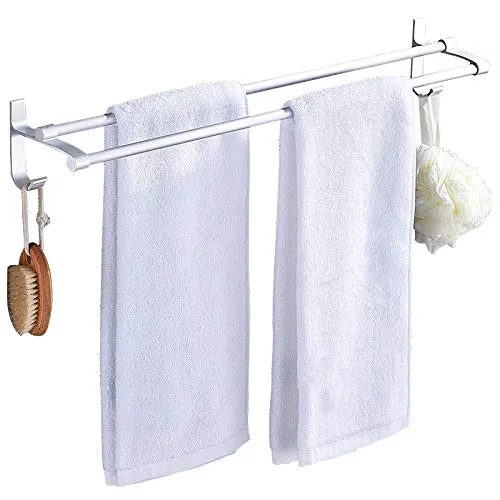 Porta asciugamani parete multifunzione Space alluminio opaco con gancio doppio bianco argento-Lunghezza 50 cm Supporta da...