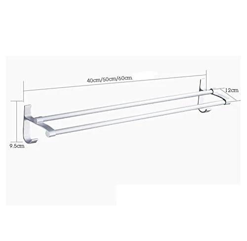 Porta asciugamani parete multifunzione Space alluminio opaco con gancio doppio bianco argento-Lunghezza 50 cm Supporta da...