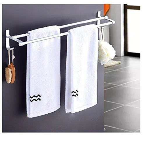 Porta asciugamani parete multifunzione Space alluminio opaco con gancio doppio bianco argento-Lunghezza 50 cm Supporta da...