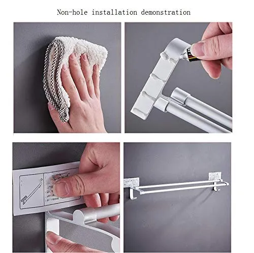Porta asciugamani parete multifunzione Space alluminio opaco con gancio doppio bianco argento-Lunghezza 50 cm Supporta da...