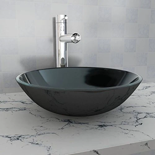 Lavabo nero, teak massiccio, lavabo su piano di lavoro, fatto completamente mano, 42 x 14 cm FZYHFA