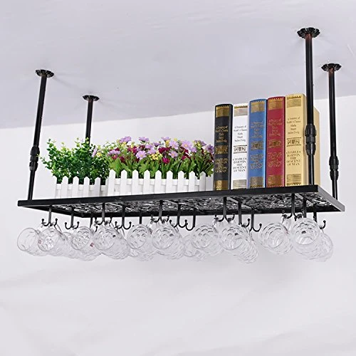 GJSN Cremagliera per Vino, Ferro Battuto Black/Bronze Hanging Hanging Hanger Retrattile Facile da Installare Forte Capacit...