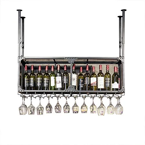 GJSN Cremagliera da Vino, Black Double Hanging Braccio Telescopico Braccio Di Bracciolo Rosso Vino/Vino Grid Multi-Functio...