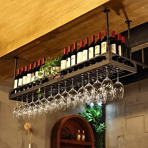 GJSN Portabicchiere per Vino, Porta Vetro Nero/ Vetro Vetro Bronzo e 2 Taglie,Nero,60 * 35 * 10 cm