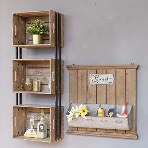 Semplicità Elegante Scaffale Muro Scaffalature Sospese Scaffali Rettangolari Legno Stile Americano Armadietto per Riordina...