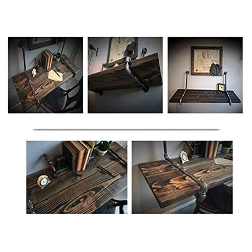 Semplicità Elegante Scaffale Muro Scaffali Sospesi Scaffali per Computer Retrò Scrivania per Computer Ferro Arte Legno Mas...