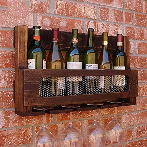HLL Portabici da Vino, Impianti Di Legno Legno Massello Appendiabiti ad Alta Portata Vetro Ricreatore Di Vino Retrò Indust...