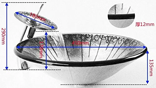 HomeLava Lavabo da Appoggio Vetro Temperato Forma Tonda Blu Fatto Mano Lavabo Bagno Vetro Temperato con Rubinetto Cascata