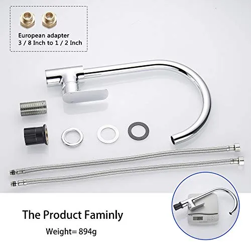 Hoomtaook Miscelatore Cucina Lavandino Rubinetto Cucina Leva Singola Ruotabile di 360 ° Ottone Cromato Rubinetto Dell'Acqu...