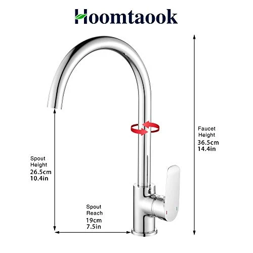 Hoomtaook Miscelatore Cucina Lavandino Rubinetto Cucina Leva Singola Ruotabile di 360 ° Ottone Cromato Rubinetto Dell'Acqu...