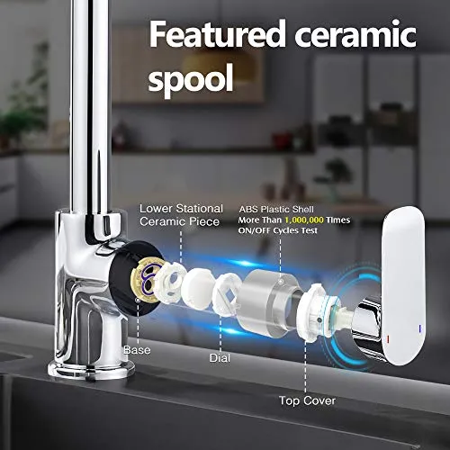 Hoomtaook Miscelatore Cucina Lavandino Rubinetto Cucina Leva Singola Ruotabile di 360 ° Ottone Cromato Rubinetto Dell'Acqu...