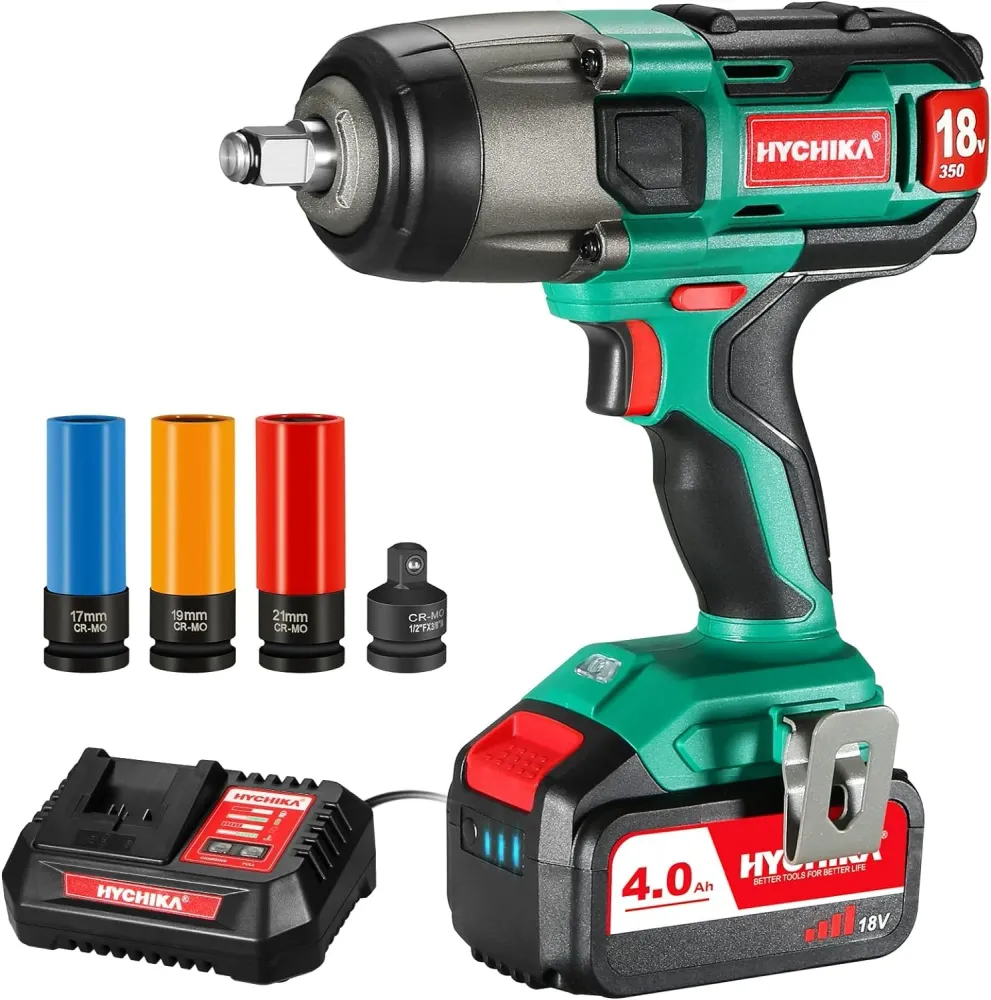 HYCHIKA Avvitatore Impulsi 18V, Avvitatori Massa Battente 3000 IPM, 4.0Ah Batteria 18V, 3x Chiavi Bussola per 17/19/21mm,...