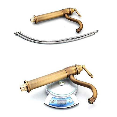 HYY-YY - Rubinetto antico per lavabo con miscelatore rotante ottone massiccio monovasca, lavabo, lavandino con tubi caldi...