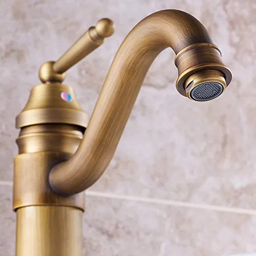 HYY-YY - Rubinetto antico per lavabo con miscelatore rotante ottone massiccio monovasca, lavabo, lavandino con tubi caldi...