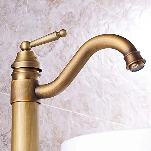 HYY-YY - Rubinetto antico per lavabo con miscelatore rotante ottone massiccio monovasca, lavabo, lavandino con tubi caldi...