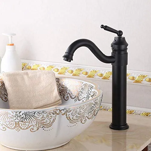 HYY-YY - Rubinetto per lavabo antico sopra lavabo con rotazione 360 gradi, altezza di rotazione per lavabo, ferro nero, al...