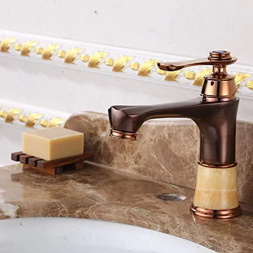 HYY-YY - Rubinetto per lavabo da bagno, giada, rame, girevole, colore: oro rosa