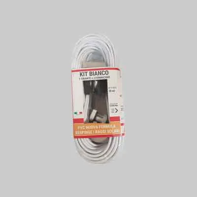 KIT CAVETTO STENDIBIANCHERIA BIANCONE MATASSA Ø mm 5 - mt 20, 1 tirante + 2 fermacavi. Prezzo per Pezzo.