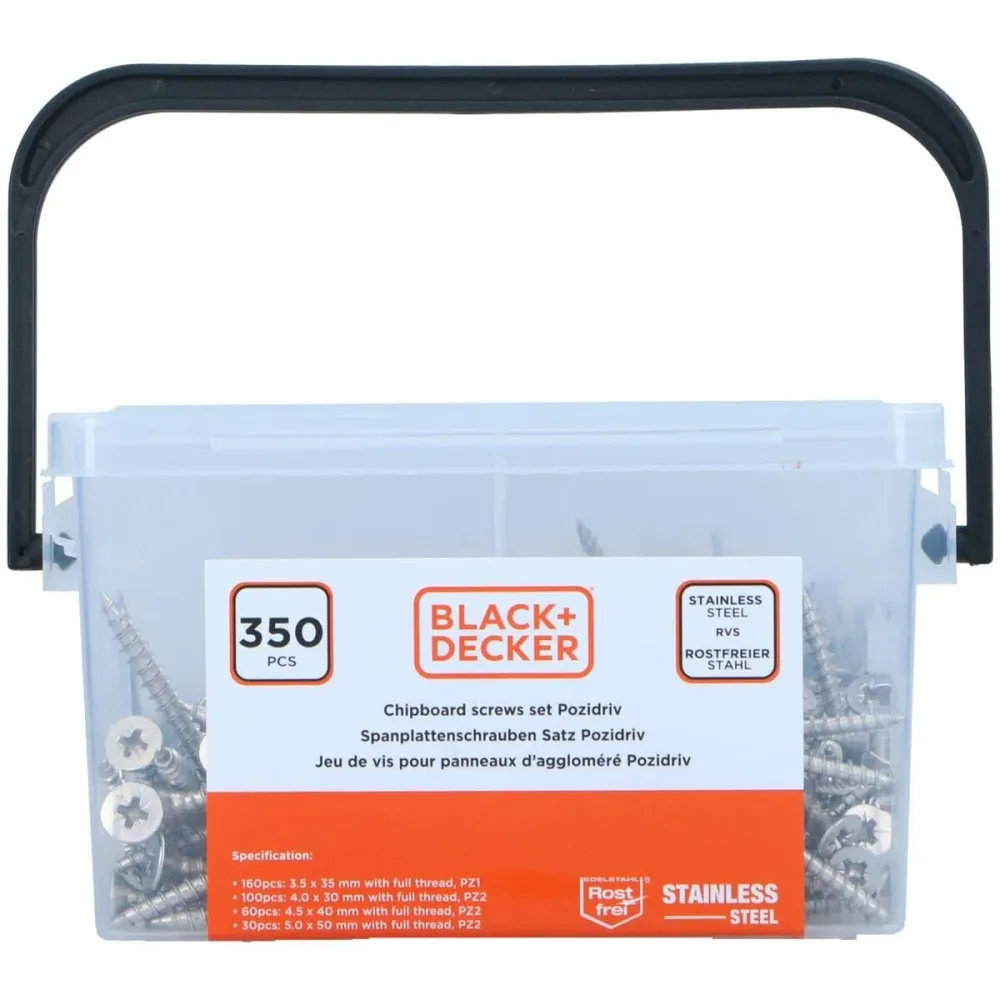 Kit di viti Black & Decker Pozidriv Legno 350 Pezzi
