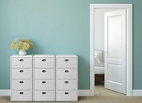 Cassettiera plastica effetto rattan, con 4 cassetti, rotelle, Dimensioni: 40 x 40 x 81 cm, bianco Kreher