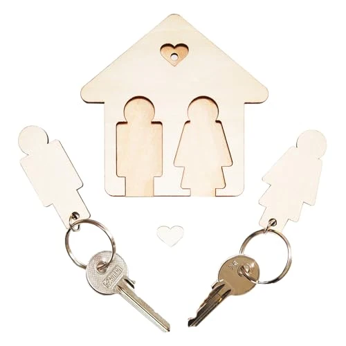 LAC Portachiavi Coppia Lui e Lei Legno | Portachiavi Casa Nuova Regalo Coppia Amore | Portachiavi Prima Casa Idee Regalo A...