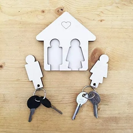 LAC Portachiavi Coppia Lui e Lei Legno | Portachiavi Casa Nuova Regalo Coppia Amore | Portachiavi Prima Casa Idee Regalo A...