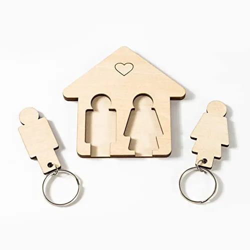 LAC Portachiavi Coppia Lui e Lei Legno | Portachiavi Casa Nuova Regalo Coppia Amore | Portachiavi Prima Casa Idee Regalo A...